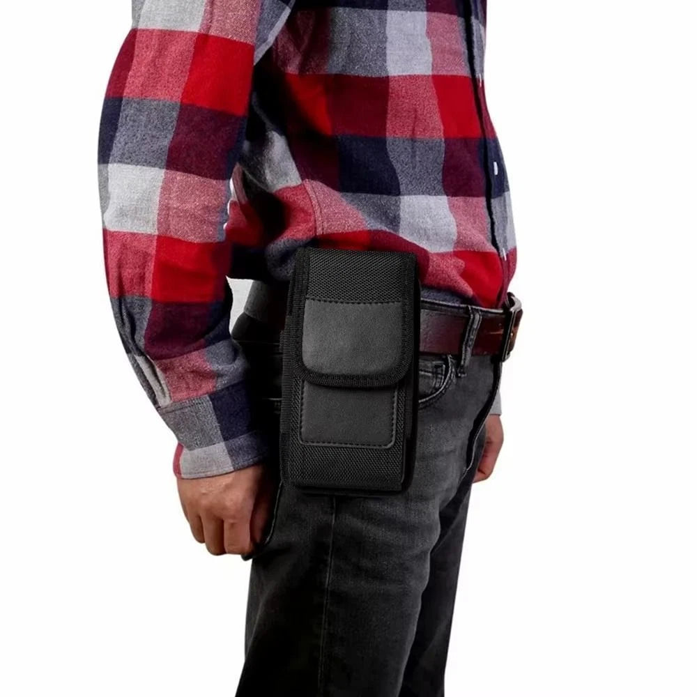 Vertical Nylon Cell Phone Belt Clip Holster Pouch Buckle Wallet Card Holder Case
