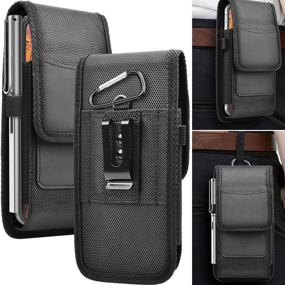 Vertical Nylon Cell Phone Belt Clip Holster Pouch Buckle Wallet Card Holder Case